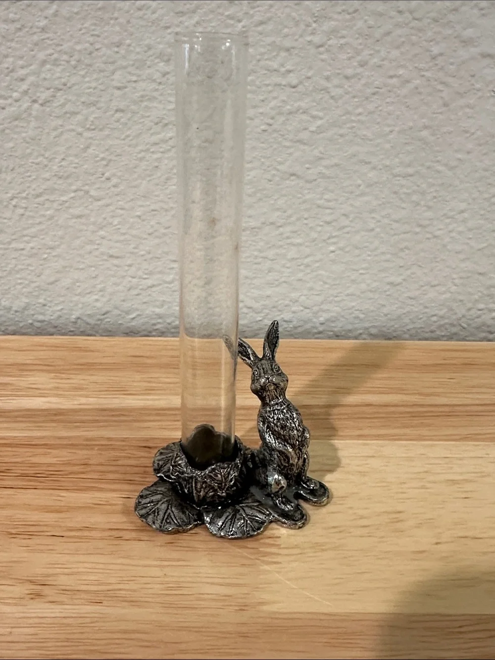 Vintage Metzke Pewter Bunny Rabbit Bud Vase | Cottagecore Glass Tube Vase